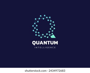 Quantentechnologie mit Buchstabe Q futuristische Netzwerk-Verbindungslinien Logo Vektor-Design-Konzept. Quantum Intelligence Logo-Typ-Symbol für fortgeschrittene Technologie, Tech-Unternehmen, Identität, Innovation, Roboter.