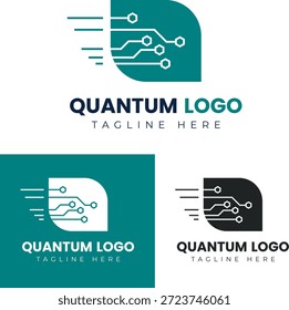 Logo-Design in Quantentechnologie mit Schaltkreis- und Datenflusskonzept