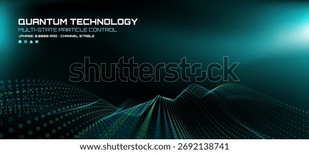 Quantum technology multi-state particle control. Futuristic digital data wave, abstract sound visualization. Modern science and information concept.