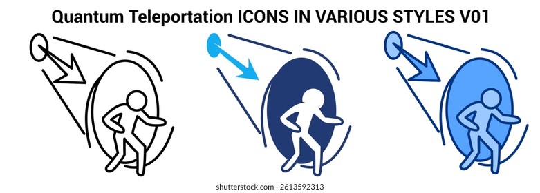 Quantum Teleportation icon represented by man Teleportation Line, Blue, Dualtone style.