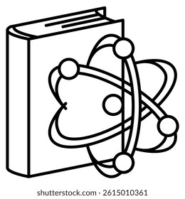 Quantum Theory icon represented by buku, atom Line style.