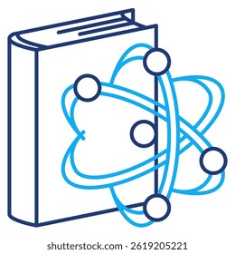 Quantum Theory icon represented by buku, atom Dual Line style.