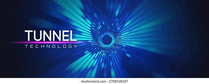 Quantenwirbeltunnel mit abstraktem Portal und AI-Mikrochip für Computer-Astrophysik oder dynamischen elektrischen Hintergrund. Core nano 3D und Daten digitale Textur mit Gitter Drahtgitter und Wurmloch Punkt.