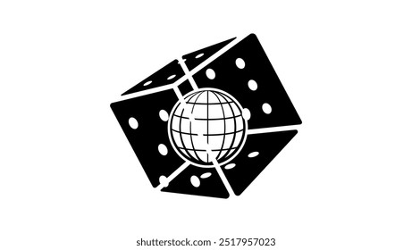 quantum world, earth in dice, black isolated silhouette