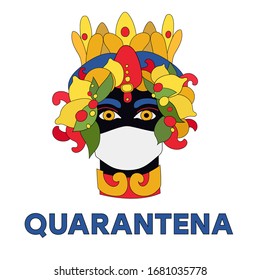 Quarantena. Stay Home. Stai a casa. Coronavirus. Moor head in white medicine protect mask. Pandemia. Vector illustration. Sicily, Palermo, Catania