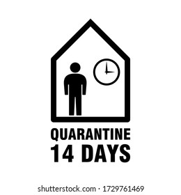 Quarantine 14 Days Isolation Sign with Person in the House Icon. Vector Image.