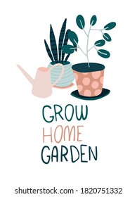 Quarantine activities letterings and other elements. Things to do at home. Grow home garden. Vector illustration.