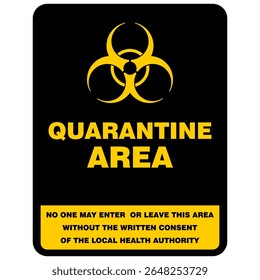 Quarantine area, no one may enter or leave this area without the written consent of the local health authority, sign vector