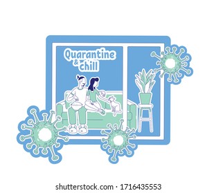Ilustración vectorial del concepto de línea delgada cuarentena y frío