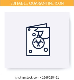 Quarantine christmas card line icon. Remote congrats. Safety holidays. Social isolation and covid19 spread prevention. Global viral pandemic fight. Isolated vector illustration. Editable stroke 