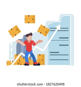 Quarantine in the city. Online delivery service concept, online order tracking, delivery home and office. Warehouse, truck, scooter and bicycle courier, delivery man in respiratory mask.