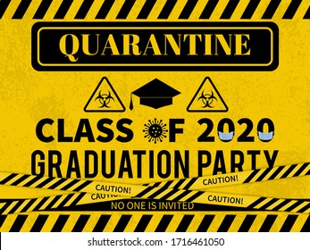 Quarantine Class Of 2020 Banner. Social Distancing Graduation Party Backdrop. Coronavirus COVID-19 Pandemic. Vector Template For Typography Poster, Sign, Flyer, Greeting Card, Postcard.