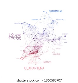 Quarantine concept. A cloud of words, tags written in different languages. Against the spread of coronavirus. Vector illustration