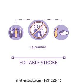 Quarantine Concept Icon. Contagious Flu Virus. Avoid Contact. No Human Touch. Pandemic Disease. Isolation Idea Thin Line Illustration. Vector Isolated Outline RGB Color Drawing. Editable Stroke