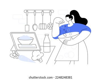 Quarantine cooking abstract concept vector illustration. Family recipe, cook at home, homemade food, culinary skills, social distancing, stress relief, watch video tutorial abstract metaphor.