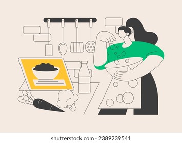 Quarantine cooking abstract concept vector illustration. Family recipe, cook at home, homemade food, culinary skills, social distancing, stress relief, watch video tutorial abstract metaphor.