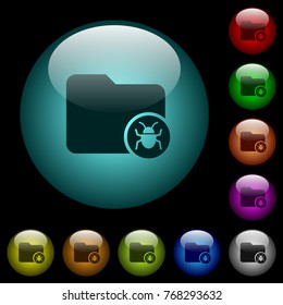 Quarantine directory icons in color illuminated spherical glass buttons on black background. Can be used to black or dark templates
