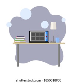Quarantine, distance learning on laptop, vector illustration