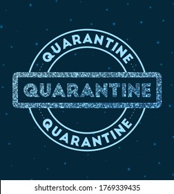 Quarantäne. Gleuchtendes Rundzeichen. Geometrische Quarantänestempel im Netzwerk im Raum. Vektorgrafik.