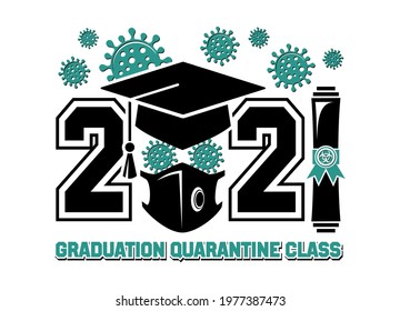 Quarantine graduation class of 2021. Concept for flyers, greeting card, prom invitations, T-shirt uniform emblems. Vector on transparent background