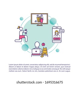 Quarantine, home activities and work concept icon with text. Distance learning, fitness and leisure. PPT page vector template. Brochure, magazine, booklet design element with linear illustrations