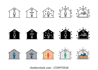 Quarantine at home during a virus outbreak, icon set