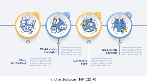 Quarantine Household Tips Vector Infographic Template. Chores And Hygiene Presentation Design Elements. Data Visualization With 4 Steps. Process Timeline Chart. Workflow Layout With Linear Icons