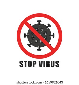 Quarantine icon crossed out by a red line. Abstract virus warning round sign.