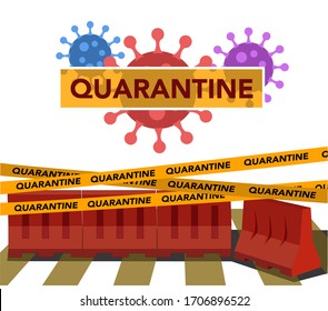 quarantine / lockdown symbol. highways / cities blocked by yellow tape warning and red roadblocks / road barrier during the corona covid 19 pandemic