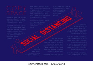 Quarantine Man sign pictogram with ruler keep distance to protection COVID-19 virus outbreak, Social distancing stay at home concept poster or social banner illustration on blue background, copy space