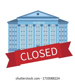 Quarantine museum vector concept. Museum Gallery Quarantine label. Flat illustration in trendy colors 2020. Museum interior with paintings in frames. Art museum of modern painting.Picture art gallery.