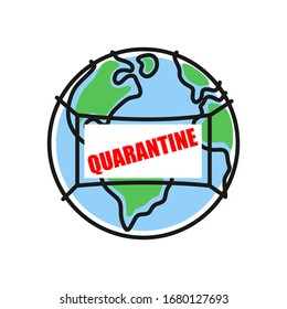 Quarantine on planet earth in a medical protective antimicrobial mask. NCOV-19 Coronavirus pandemic