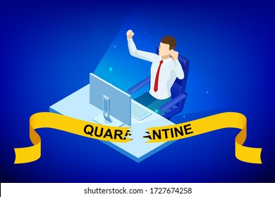 Quarantine is over, coronavirus is finish. Lockdown end inscription, Coronavirus Quarantine End, Pandemic Over isometric concept