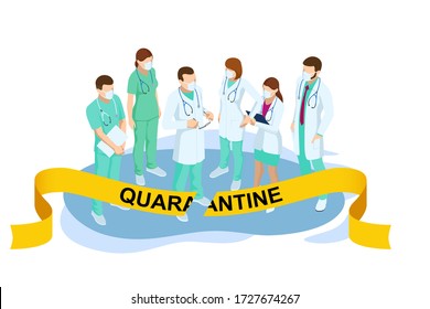 Quarantine is over, coronavirus is finish. Lockdown end inscription, Coronavirus Quarantine End, Pandemic Over isometric concept
