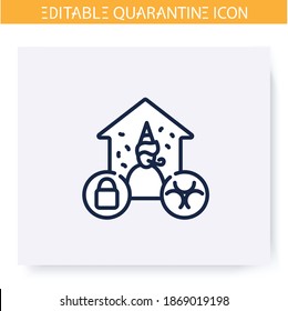 Quarantine party line icon. Man celebrating holiday at home.Social isolation and covid19 virus spread prevention. Global pandemic fight.Stay home concept. Isolated vector illustration.Editable stroke 