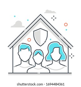 Quarantine related color line vector icon, illustration. The icon is about home, house, family, stay at home, country, corona virus, contamination, epidemic. The composition is infinitely scalable.