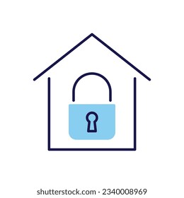 Quarantine related vector icon. Simple house icon with lock inside. Quarantine sign. Isolated on white background. Editable vector illustration