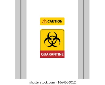 Quarantine room for covid-19. Double sliding glass doors in hospital.
