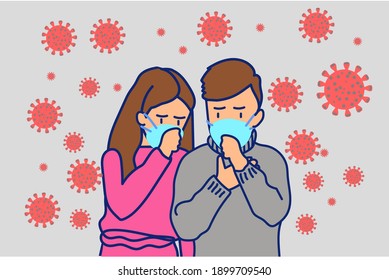 quarantine Sad people wearing protective face masks. 2019-nCoV Novel Corona virus. Wuhan corona virus illustration. Wuhan pneumonia illustration.