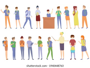 Quarantine in school icons set. Cartoon set of quarantine in school vector icons for web design