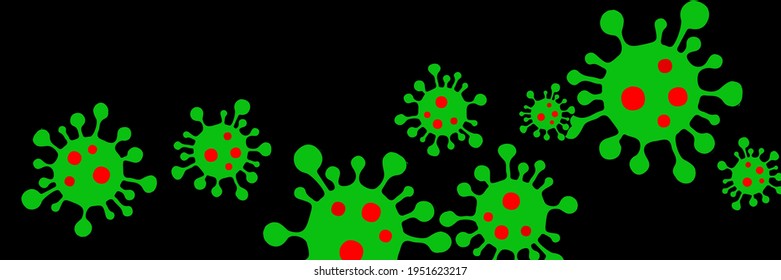 Quarantine Science Bright Horizontal Sick Background. Test Green Pandemic Creepy Covid-19 Epidemic Vivid Medicine Vector. Coronavirus Red Healthcare Vibrant Virus Black Danger Sign Illustration.