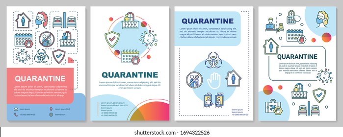 Quarantine, self-isolation and health care brochure template. Flyer, booklet, leaflet print, cover design with linear icons. Vector layouts for magazines, annual reports, advertising posters