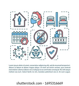 Quarantine and self-isolation rules concept icon with text. Healthcare, virus protection tips. PPT page vector template. Brochure, magazine, booklet design element with linear illustrations