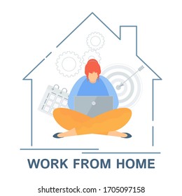 Quarantine, self-isolation in your own home. Outbreak of COVID-19 epidemic. World pandemic. Quarantine. Prevent spread of viral infection. People work and study at home. Flat vector illustration.