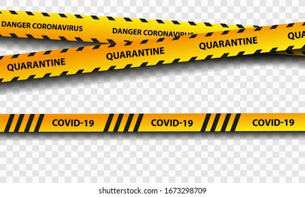 Quarantine sign of biological hazard. Warning of yellow and black stripes quarantine coronavirus. Isolated on a transparent background.