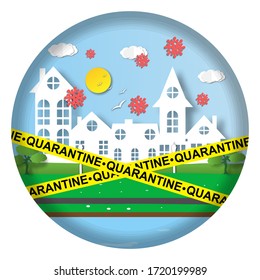 Quarantine. Signal, police tape. No entry. Coronavirus infection. Medical concept