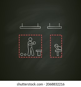 Quarantine sports chalk icon. Gym and fitness studio social distancing. Concept of safe exercising and sports during covid pandemic. Isolated vector illustration on chalkboard
