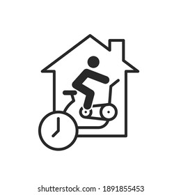 Quarantine Sports At Home Line And Solid Icon. Vector Sign. Indoor Cycling Icon