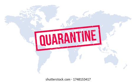Quarantänestempel auf der Weltkarte. Globale Infektionen, Weltquarantäne, Epidemien, globale Koronavirus-Pandemie. Vektorgrafik