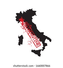 Quarantine stamp with square splashes of blood. The concept of quarantine in Italy virus comes